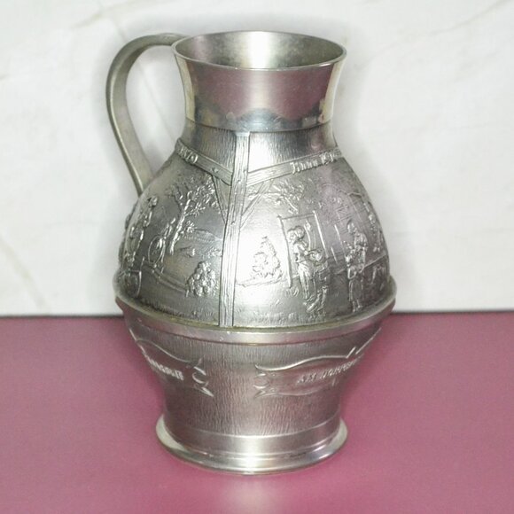 German Pewter Pitcher Depicts German Folklore Decorative Home Decor European - Picture 4 of 9